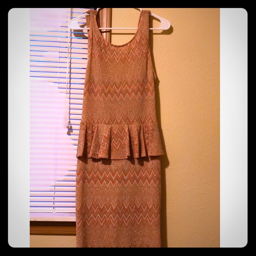 Peach dress with Chevron design.